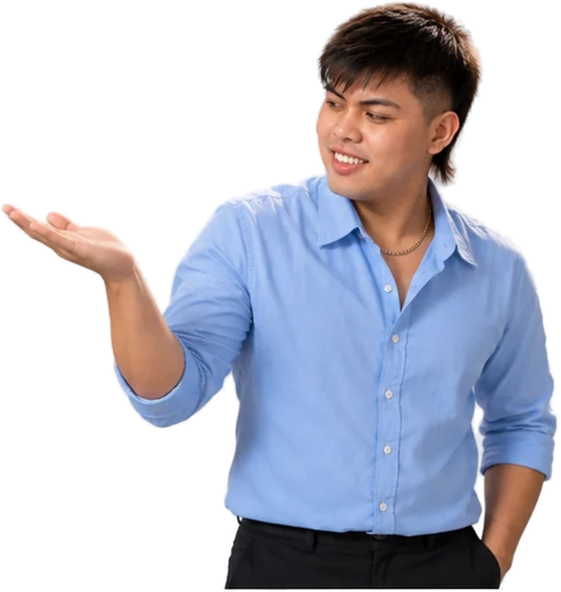 Josh Nuñez gesturing with an open palm toward the text